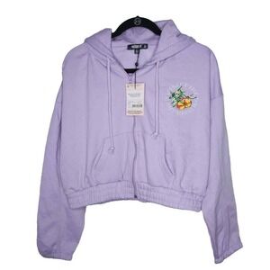 Missguided Purple Hoodie NWT Womens 6 Sweatshirt Crop New Embroidered Y2K Casual